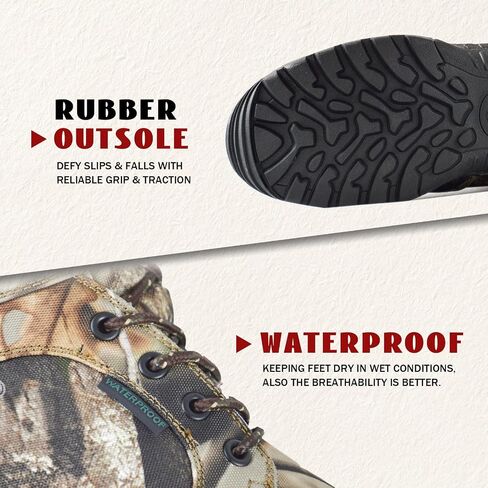Men's 8" Waterproof Hunting Boots Lightweight Insulated Camo Outdoor Boot, 400g Thinsulate in Saudi Arabia
