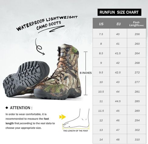 Men's 8" Waterproof Hunting Boots Lightweight Insulated Camo Outdoor Boot, 400g Thinsulate in Saudi Arabia