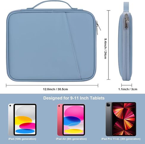 حقيبة حمل الكمبيوتر اللوحي مقاس 9-11 بوصة، حقيبة سفر مبطنة لأجهزة iPad Pro 11 بوصة (M4)، iPad 10.9 (الجيل العاشر)، iPad Air 11 بوصة (M2)، Galaxy Tab S9/S8 (PU-Teal Blue11) in Saudi Arabia