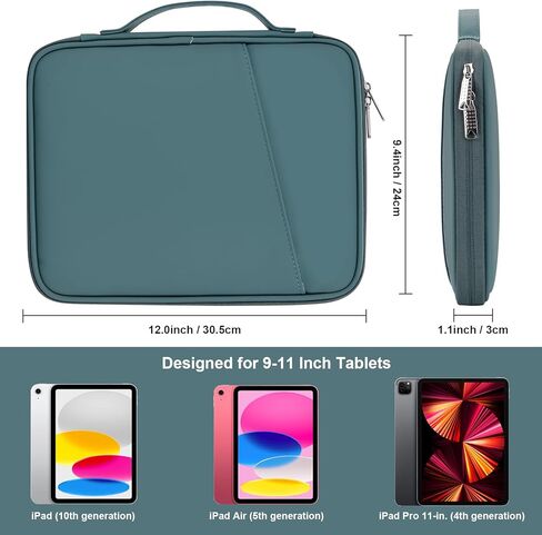 حقيبة حمل الكمبيوتر اللوحي مقاس 9-11 بوصة، حقيبة سفر مبطنة لأجهزة iPad Pro 11 بوصة (M4)، iPad 10.9 (الجيل العاشر)، iPad Air 11 بوصة (M2)، Galaxy Tab S9/S8 (PU-Teal Blue11) in Saudi Arabia