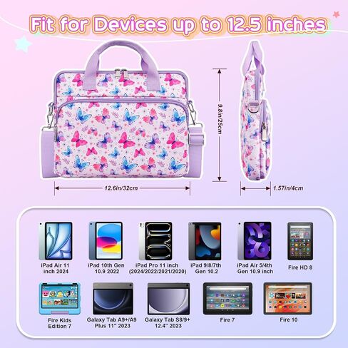 TiMOVO Tablet Sleeve Bag for Kids Girls, 12.5 Inch Tablet Carrying Bag with Shoulder Strap for Fire Tablet, Kindle, iPad, Butterfly in Kuwait