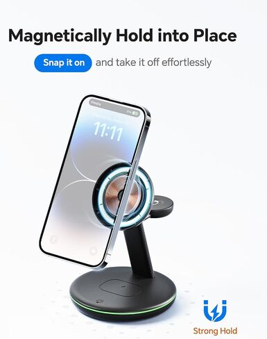 محطة شحن 3 في 1 لأجهزة Apple، Mag - حامل شاحن آمن، شاحن مغناطيسي سريع 15 واط لاسلكي متوافق مع iPhone 16 15 14 13 12 Pro/Max/Plus/Mini، AirPods Pro/3/2، iWatch 9/8/7 /6/SE/5/4 in Saudi Arabia
