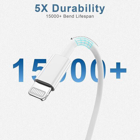 5 Pack [Apple MFi Certified] Charger 3ft, Apple USB to Lightning Cable 3 Foot, Original Fast Charging Cord for iPhone 13 Pro Max/ 13/12Pro Max/12 Pro/11/Se2022/XR/X/8/iPad, White in Kuwait