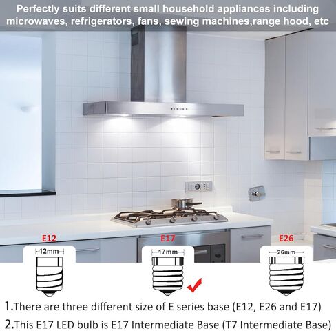 Microwave Light Bulbs Under Hood Stove Top 3W E17 LED Replace 8206232A 40 Watt Appliance Incandescent Bulbs Cool White 6000K, Over Range Lights fit for Whirlpool Maytag GE KEI Stove Hood, 110-130V in Saudi Arabia