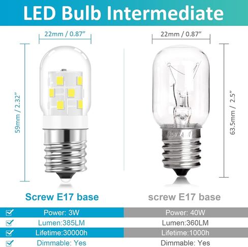 Microwave Light Bulbs Under Hood Stove Top 3W E17 LED Replace 8206232A 40 Watt Appliance Incandescent Bulbs Cool White 6000K, Over Range Lights fit for Whirlpool Maytag GE KEI Stove Hood, 110-130V in Saudi Arabia