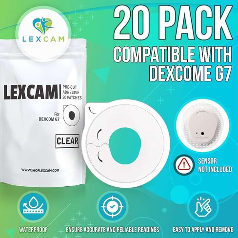 Adhesive Patches Pre-Cut for Dexcom G7, Stelo – Pack of 20 – Waterproof, Transparent Overpatches for Continuous Glucose Monitoring, Sensor is NOT Included in Kuwait