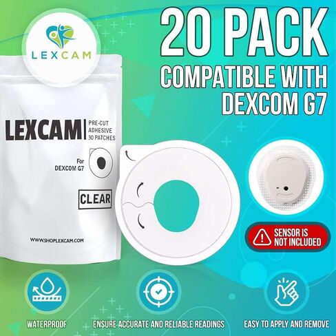 Adhesive Patches Pre-Cut for Dexcom G7, Stelo – Pack of 20 – Waterproof, Transparent Overpatches for Continuous Glucose Monitoring, Sensor is NOT Included in Kuwait