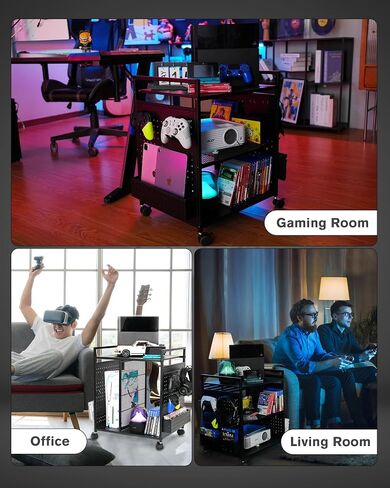 Mythinglogic Gaming Station Organizer, Metal Video Game Controller Holder, Game Organizer Storage Rack for PS5/PS4/Xbox/Switch/Headsets/Gamepads/Gaming Accessories, Black in Saudi Arabia