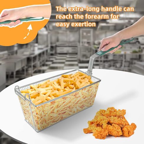 2PCS Deep Fryer Basket with Front Hooks Non-Slip Handle, 13.2"x 6.5"x 5.9" Basket and 11.2" Long Handle Deep Fried Drain Basket for Floor Fryer, Easy Installation in Kuwait