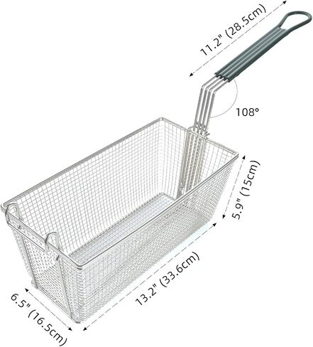 2PCS Deep Fryer Basket with Front Hooks Non-Slip Handle, 13.2"x 6.5"x 5.9" Basket and 11.2" Long Handle Deep Fried Drain Basket for Floor Fryer, Easy Installation in Kuwait