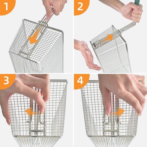 2PCS Deep Fryer Basket with Front Hooks Non-Slip Handle, 13.2"x 6.5"x 5.9" Basket and 11.2" Long Handle Deep Fried Drain Basket for Floor Fryer, Easy Installation in Kuwait