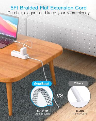 Cruise Essentials، شريط طاقة للسفر USB C، شريط طاقة مسطح مع منفذين و3 منافذ USB (1 USB C)، محطة شحن بسلك تمديد بطول 5 أقدام، واقي غير تصاعدي لسفينة الرحلات البحرية والسفر والمنزل in Saudi Arabia