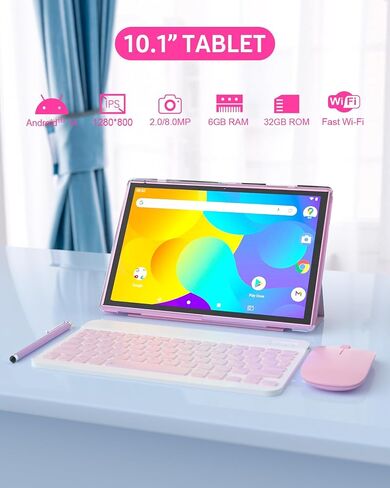 10 inch Tablet 2 in 1 Android 15 Tablets with Keyboard, 10" Tabletas Include Mouse Keyboard Stylus Case, 6000mAh 8GB RAM 32GB ROM Support 1TB Expandable Tableta Dual Camera 5G WiFi-6 Bluetooth Tablet in Saudi Arabia