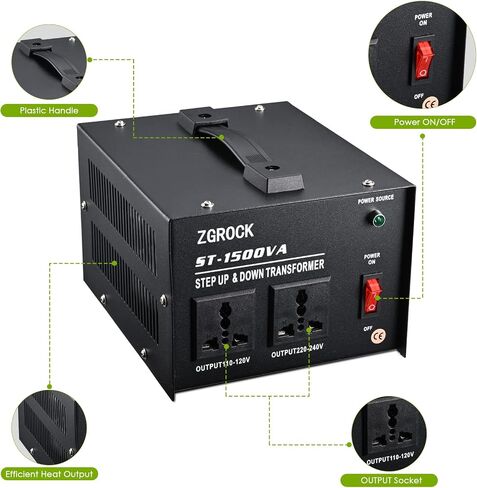1500W Voltage Converter Transformer Heavy Duty Step Up/Down- 110 / 220V- Circuit Breaker Protection in Saudi Arabia