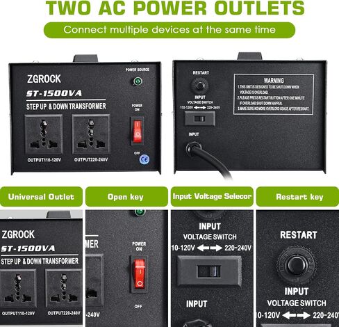 1500W Voltage Converter Transformer Heavy Duty Step Up/Down- 110 / 220V- Circuit Breaker Protection in Saudi Arabia