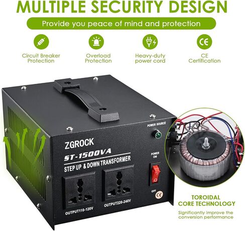 1500W Voltage Converter Transformer Heavy Duty Step Up/Down- 110 / 220V- Circuit Breaker Protection in Saudi Arabia