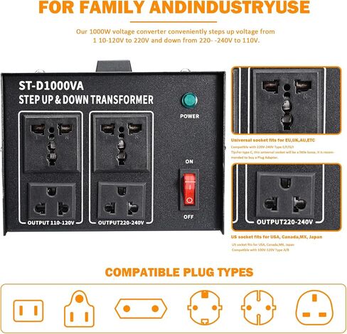 1500W Voltage Converter Transformer Heavy Duty Step Up/Down- 110 / 220V- Circuit Breaker Protection in Saudi Arabia