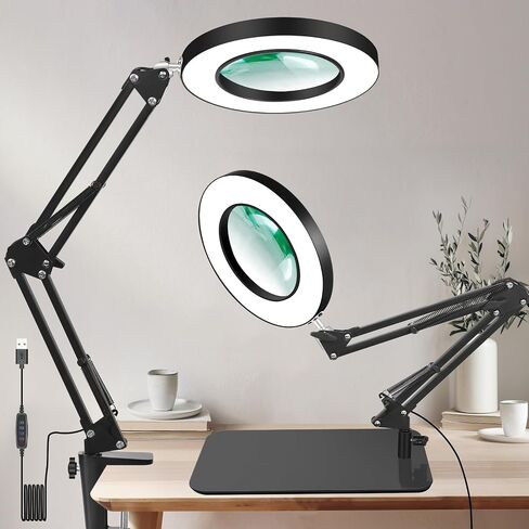 12X Magnifying Glass with Light and Stand, 2-in-1 Lighted Magnifier with Clamp 5 Color Modes LED Desk Lamp,Hands Free for Craft Hobby Reading Painting Sewing Close Work (5 Inches) in Saudi Arabia