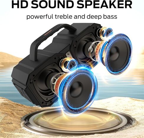 مكبر صوت بلوتوث BUGANI، مكبر صوت بلوتوث محمول للصدمات، بلوتوث 5.3، مقاوم للماء، مكبرات صوت لاسلكية، قوة فائقة 60 وات، مكبر صوت خارجي، أسود (موديل جديد) in Kuwait