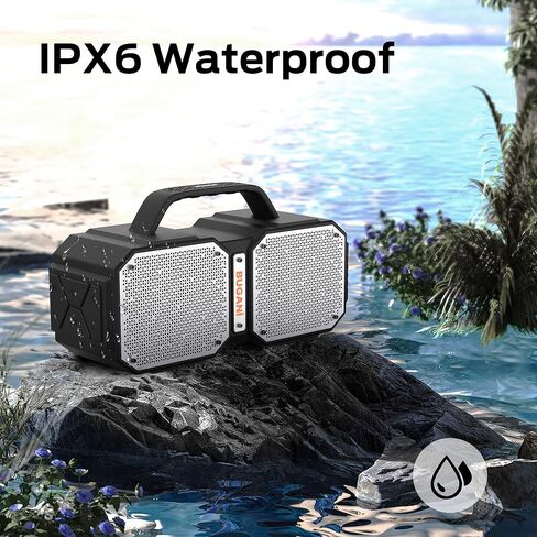 مكبر صوت بلوتوث BUGANI، مكبر صوت بلوتوث محمول للصدمات، بلوتوث 5.3، مقاوم للماء، مكبرات صوت لاسلكية، قوة فائقة 60 وات، مكبر صوت خارجي، أسود (موديل جديد) in Kuwait