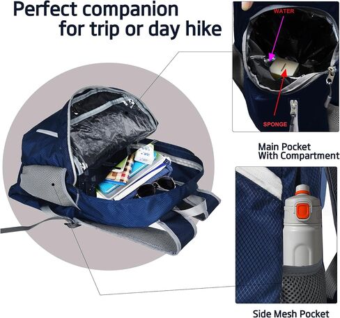 35L Foldable Waterproof Backpack For Outdoor Sports With Inside Wet Clothes Compartment Packable For Multiple Uses Ultra Lightweight Ideal For Hiking Men And Women Travel(Dark Blue) in Saudi Arabia