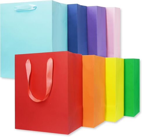 MOXARYSU 8 Pcs Medium Gift Bags With Handles: 8x5x10 Rainbow Colour Gift Bags Kraft Paper Party Favor Bags With 16 Tissues For Kids Party,Birthday,Baby Shower,Wedding（8 Colors） in Kuwait