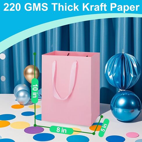 MOXARYSU 8 Pcs Medium Gift Bags With Handles: 8x5x10 Rainbow Colour Gift Bags Kraft Paper Party Favor Bags With 16 Tissues For Kids Party,Birthday,Baby Shower,Wedding（8 Colors） in Kuwait