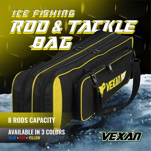 Vexan Ice Fishing Rod Case - Water-Resistant Ice Fishing Tackle Bag, Ice Rod Case - 36" Portable Rod Carrier, Fishing Rod Travel Case, Fly Fishing Bag - Fits 8 Rods, Tip-Ups, & Lures in Saudi Arabia