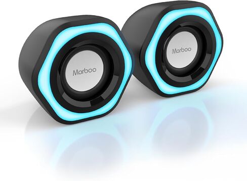 Computer PC Speakers USB Powered 3.5mm AUX Jack Volume Control Ice-Blue LED Light HiFi Stereo Sound Quality Mini Gaming Desktop Monitors Laptops Speakers for Windows PC pad Smartphone Tablet MP3 in Saudi Arabia