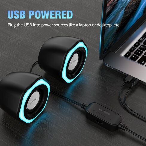 Computer PC Speakers USB Powered 3.5mm AUX Jack Volume Control Ice-Blue LED Light HiFi Stereo Sound Quality Mini Gaming Desktop Monitors Laptops Speakers for Windows PC pad Smartphone Tablet MP3 in Saudi Arabia