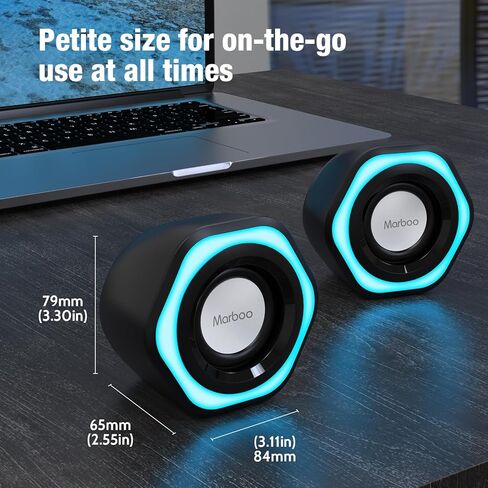 Computer PC Speakers USB Powered 3.5mm AUX Jack Volume Control Ice-Blue LED Light HiFi Stereo Sound Quality Mini Gaming Desktop Monitors Laptops Speakers for Windows PC pad Smartphone Tablet MP3 in Saudi Arabia