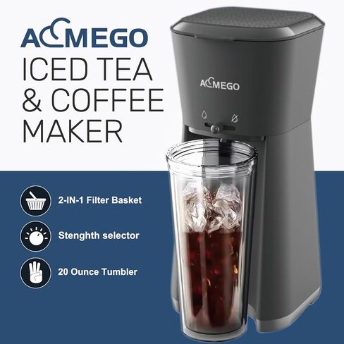 Iced and Hot Coffee Maker, Single Serve Coffee Mechine with 20 oz Tumbler and Reusable Coffee Filter (BLACK) in Saudi Arabia
