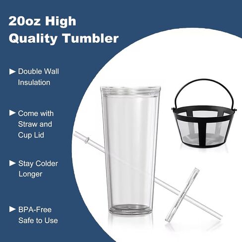 Iced and Hot Coffee Maker, Single Serve Coffee Mechine with 20 oz Tumbler and Reusable Coffee Filter (BLACK) in Saudi Arabia