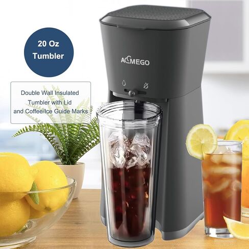 Iced and Hot Coffee Maker, Single Serve Coffee Mechine with 20 oz Tumbler and Reusable Coffee Filter (BLACK) in Saudi Arabia