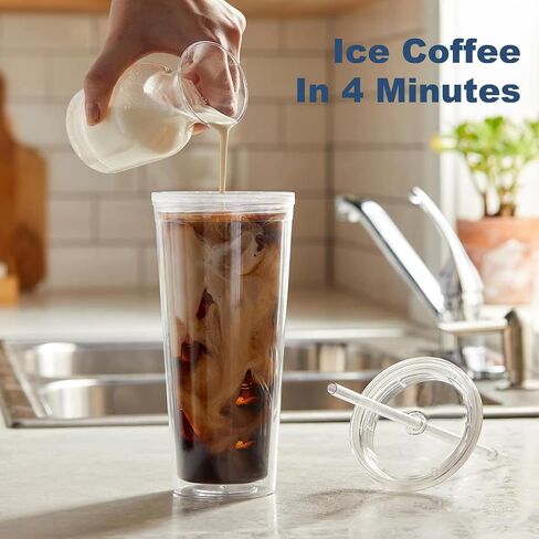 Iced and Hot Coffee Maker, Single Serve Coffee Mechine with 20 oz Tumbler and Reusable Coffee Filter (BLACK) in Saudi Arabia