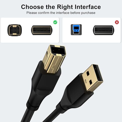 كابل الطابعة بطول 6 أقدام، 2 حزمة من سلك طابعة ماسح ضوئي USB A إلى USB B لـ HP، Canon، Epson، Dell، Brother، Lexmark، Xerox، Samsung، DAC. كابل طابعة USB 2.0 من النوع A ذكر إلى B ذكر للتحكم في البيانو الرقمي MIDI in Kuwait