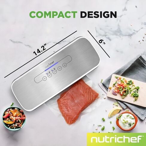 Nutrichef Automatic Food Vacuum Sealer with Double Sealing Function, Electric Air Sealing System for Dry, Liquid & Moist Foods, Reduces Food Waste, Preserve Freshness of Proteins, Fruits, Vegetables in Saudi Arabia