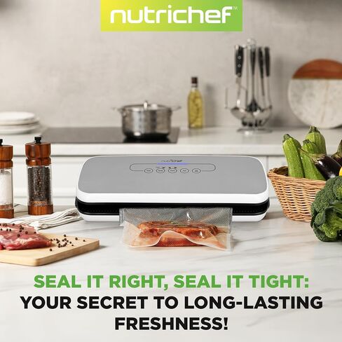 Nutrichef Automatic Food Vacuum Sealer with Double Sealing Function, Electric Air Sealing System for Dry, Liquid & Moist Foods, Reduces Food Waste, Preserve Freshness of Proteins, Fruits, Vegetables in Saudi Arabia