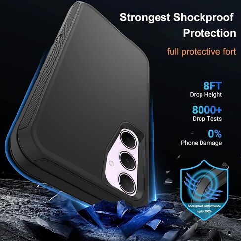 Annymall for Samsung Galaxy A35 5G Case, Military Grade Drop Protection Heavy Duty Cell Phone Cover with 2 Pack Screen Protector 3-Layer Rugged Shockproof Galaxy A35 5G Phone Case (Black) in Saudi Arabia