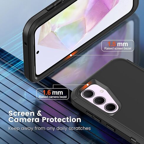Annymall for Samsung Galaxy A35 5G Case, Military Grade Drop Protection Heavy Duty Cell Phone Cover with 2 Pack Screen Protector 3-Layer Rugged Shockproof Galaxy A35 5G Phone Case (Black) in Saudi Arabia