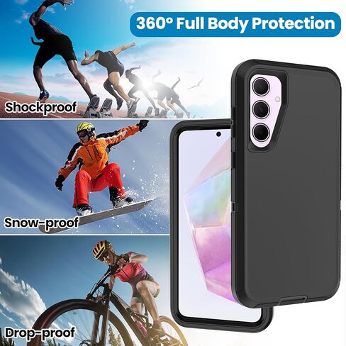 Annymall for Samsung Galaxy A35 5G Case, Military Grade Drop Protection Heavy Duty Cell Phone Cover with 2 Pack Screen Protector 3-Layer Rugged Shockproof Galaxy A35 5G Phone Case (Black) in Saudi Arabia