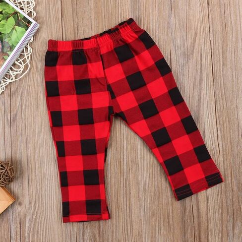 Toddler Baby Pants Infant Boy Girl Casual Cotton Plaids Check Long Pants Trousers Red&Black in Kuwait