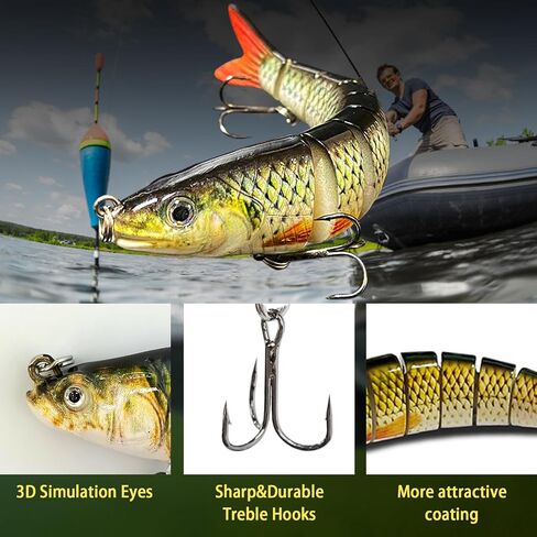Multi Jointed Swimbait Saltwater Fishing Lures with Sharp Treble Hooks, Bass Fishing Lures Walleye Trout, Lifelike Slow Sinking Fish Bait Lures Kit Freshwater in Kuwait