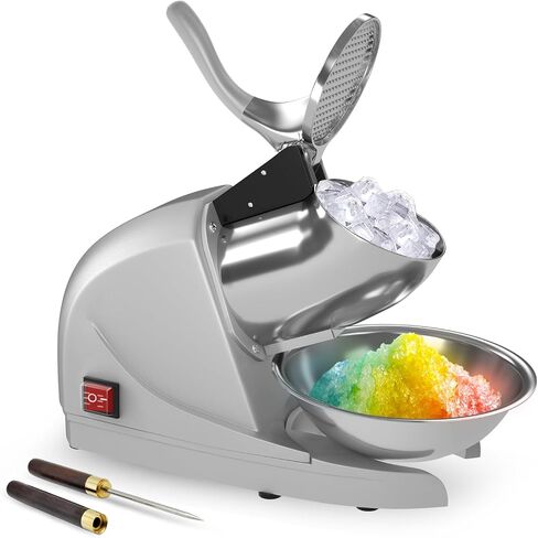 Shaved Ice Machine 380w Snow Cone Machine 3 Stainless Steel Blades Ice Shaver Machine Electric Ice Crusher 280lbs/hr Snow Cone Maker for Home and Commercial with Ice Pick(Silver) in Kuwait
