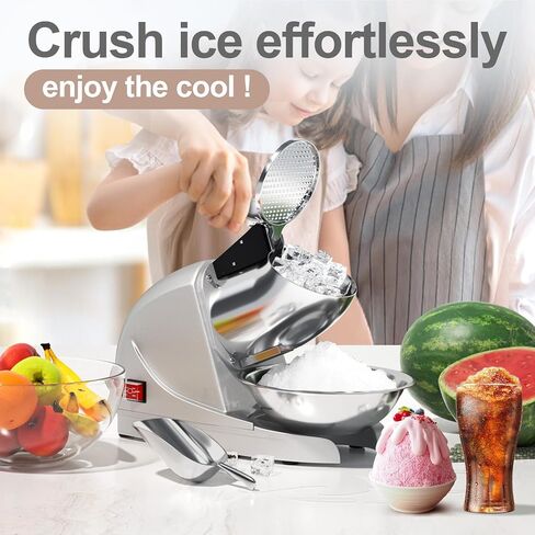 Shaved Ice Machine 380w Snow Cone Machine 3 Stainless Steel Blades Ice Shaver Machine Electric Ice Crusher 280lbs/hr Snow Cone Maker for Home and Commercial with Ice Pick(Silver) in Kuwait