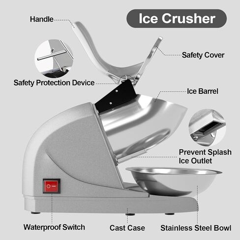 Shaved Ice Machine 380w Snow Cone Machine 3 Stainless Steel Blades Ice Shaver Machine Electric Ice Crusher 280lbs/hr Snow Cone Maker for Home and Commercial with Ice Pick(Silver) in Kuwait
