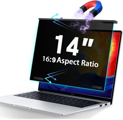 فلتر شاشة خصوصية للكمبيوتر المحمول مقاس 14 بوصة مغناطيسي، درع خصوصية لشاشة الكمبيوتر المحمول مقاس 16:9 قابل للإزالة ومضاد للضوء الأزرق لحماية العين وفلتر الخصوصية in Kuwait