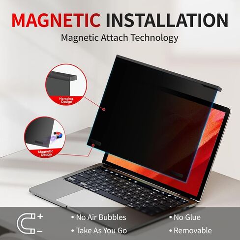 فلتر شاشة خصوصية للكمبيوتر المحمول مقاس 14 بوصة مغناطيسي، درع خصوصية لشاشة الكمبيوتر المحمول مقاس 16:9 قابل للإزالة ومضاد للضوء الأزرق لحماية العين وفلتر الخصوصية in Kuwait