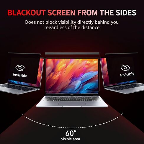 فلتر شاشة خصوصية للكمبيوتر المحمول مقاس 14 بوصة مغناطيسي، درع خصوصية لشاشة الكمبيوتر المحمول مقاس 16:9 قابل للإزالة ومضاد للضوء الأزرق لحماية العين وفلتر الخصوصية in Kuwait