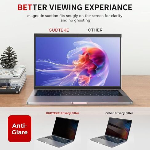 فلتر شاشة خصوصية للكمبيوتر المحمول مقاس 14 بوصة مغناطيسي، درع خصوصية لشاشة الكمبيوتر المحمول مقاس 16:9 قابل للإزالة ومضاد للضوء الأزرق لحماية العين وفلتر الخصوصية in Kuwait